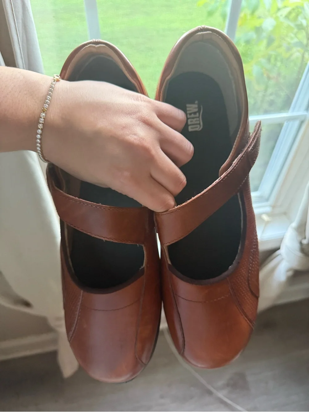 DREW Tan Leather Mary Jane Strap Shoe